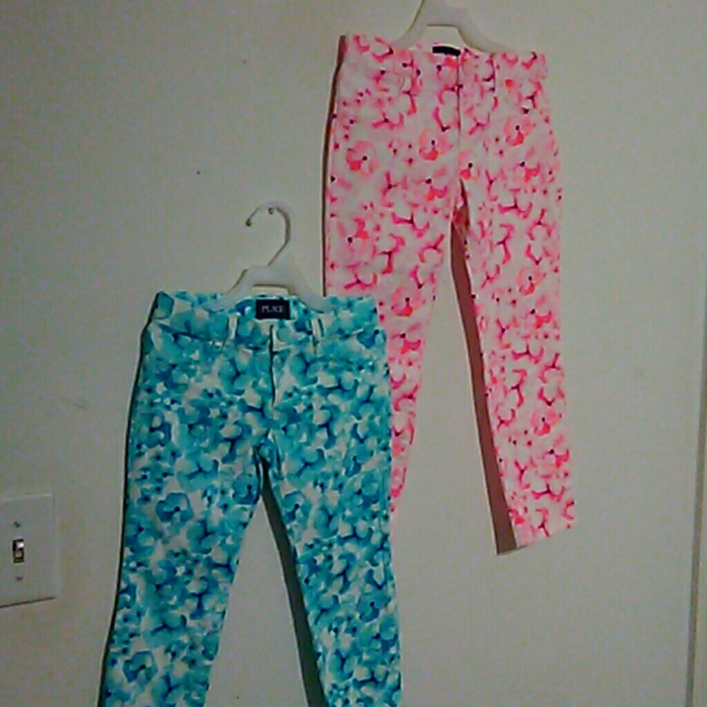 Girls flower stretch jeans